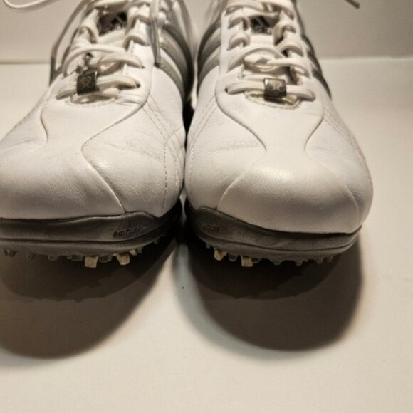 Adidas Women's Size 6 Fitfoam Traxion Leather Golf Shoes White W/Silver Detail - Picture 9 of 10